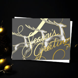 Three Jumping Deer Grey Silver Foil Holiday Card