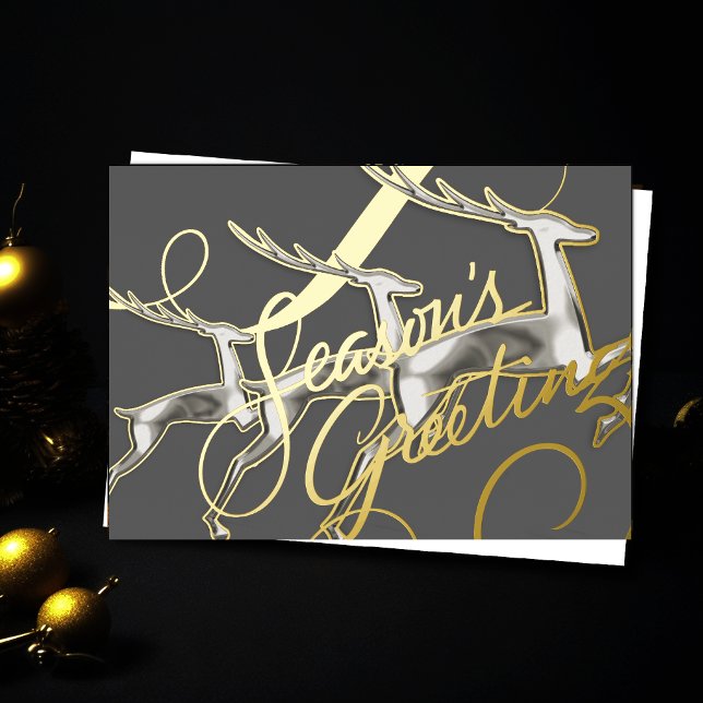 Three Jumping Deer Grey Silver Foil Holiday Card (Creator Uploaded)