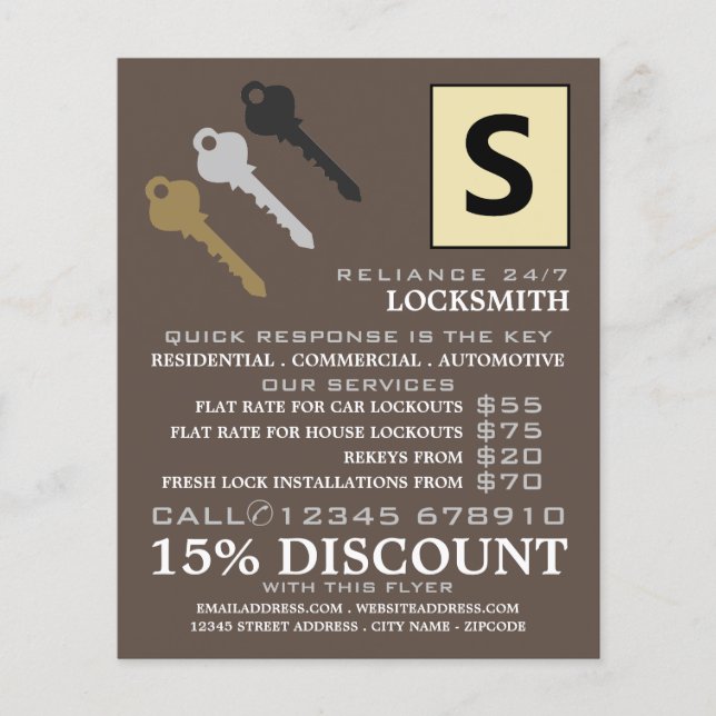 Three Keys & Logo, Locksmith Advertising Flyer (Front)