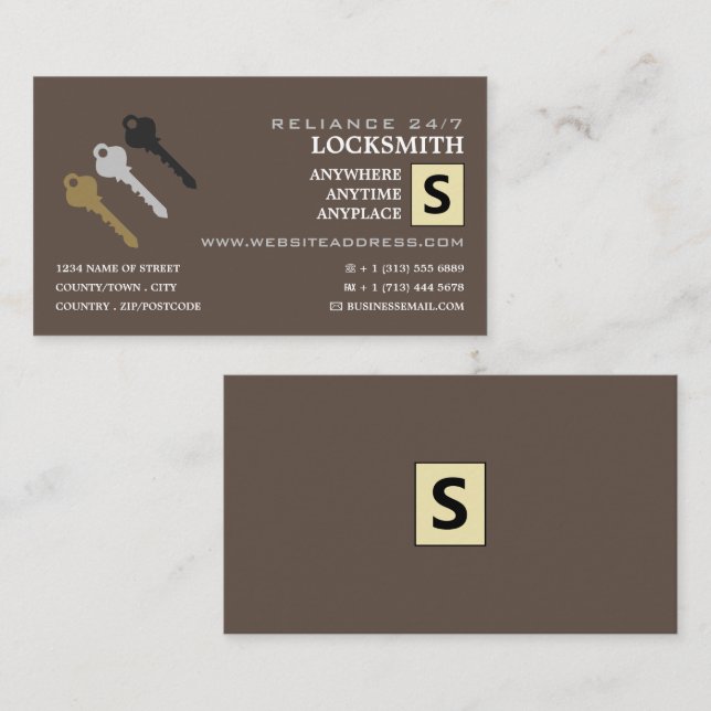 Three Keys & Logo, Locksmith Business Card (Front/Back)