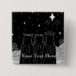 Three kings and Christmas star black and white art 15 Cm Square Badge