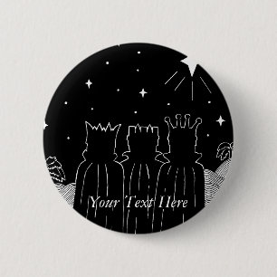 Three kings and Christmas star black and white art 6 Cm Round Badge