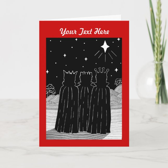 Three kings and star black and white christmas holiday card (Front)