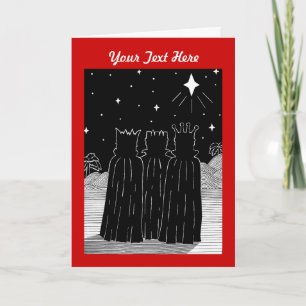 Three kings and star black and white christmas holiday card