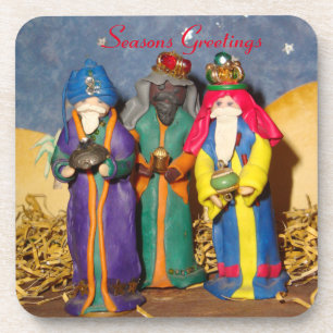 Three kings bearing gifts for baby Jesus christmas Coaster