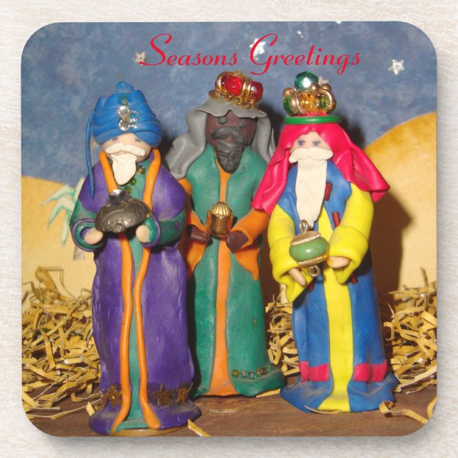 Three kings bearing gifts for baby Jesus christmas Coaster (Front)