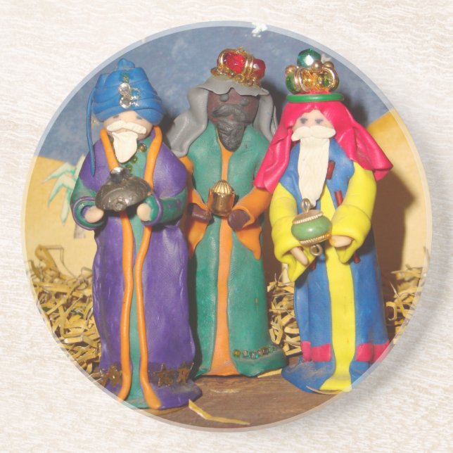 Three kings bearing gifts for baby Jesus christmas Coaster (Front)