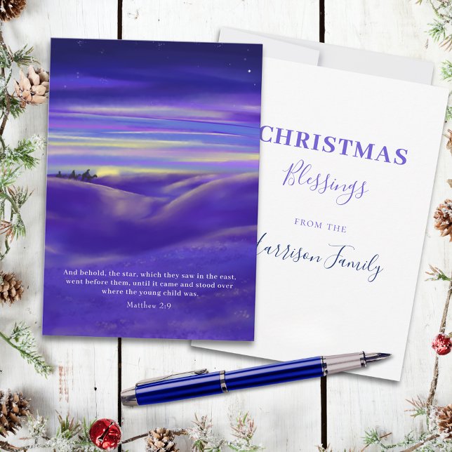 Three Kings beautiful watercolor Personalised Holiday Card (Three wise men follow the star watercolor custom Christmas greetings card with bible quote)