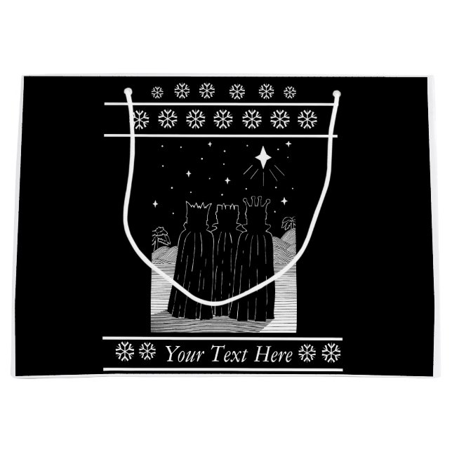 Three kings star black and white christmas large gift bag (Front)