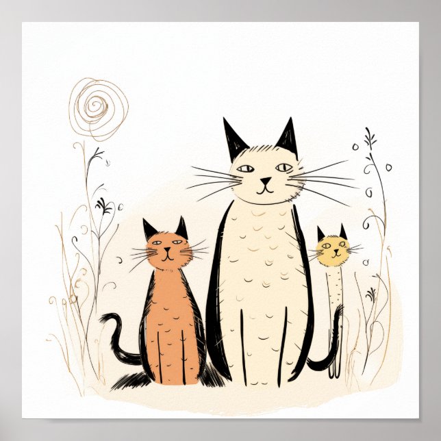 Three Kittens and Flowers Poster (Front)