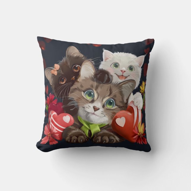 Three kittens and hearts cushion (Front)