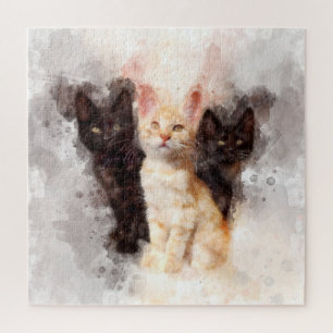 Three kittens cute and beautiful watercolor jigsaw puzzle