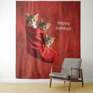 Three kittens in a Christmas Stocking Backdrop Tapestry