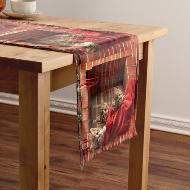 Three kittens in a Christmas Stocking Table Runner (In Situ)