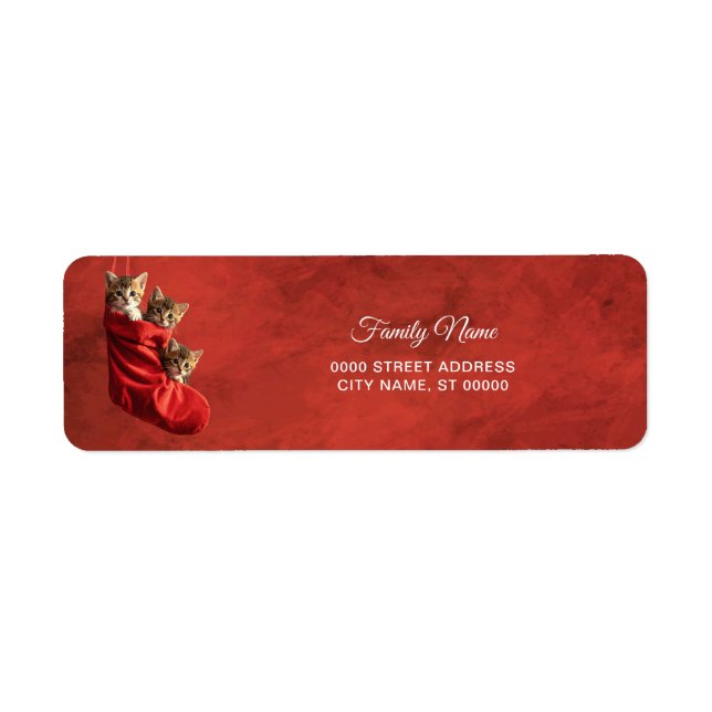Three kittens in a Red Stocking Return Address Label (Front)