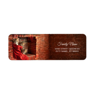 Three kittens in a Red Stocking Return Address Label