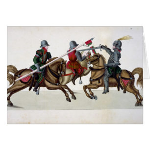 Three knights at a tournament, plate from 'A Histo
