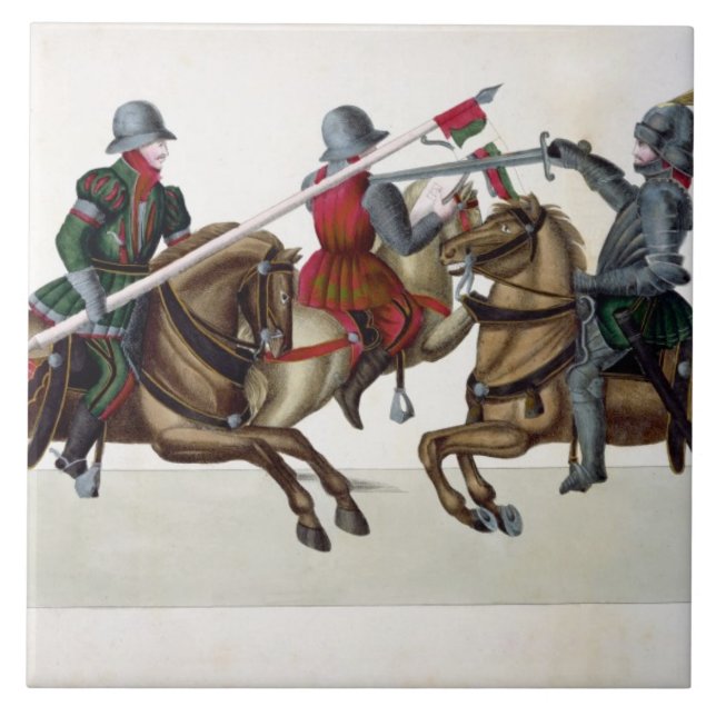 Three knights at a tournament, plate from 'A Histo Ceramic Tile (Front)