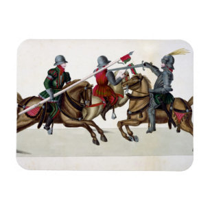 Three knights at a tournament, plate from 'A Histo Magnet