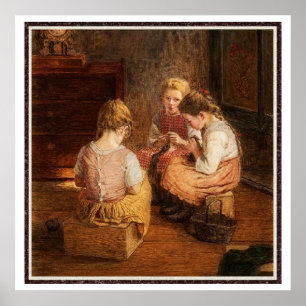 Three Knitting Girls by Walter Firle Poster