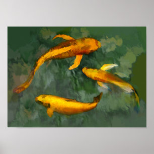 Three kois in a fountain poster