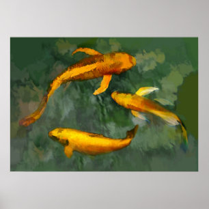 Three Kois in a Fountain Poster