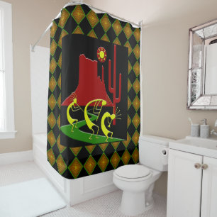 Three Kokopelli on the Road Shower Curtain