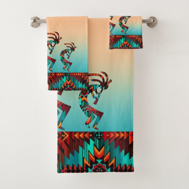 Three Kokopelli Playing The Flute Bath Towel Set (Insitu)