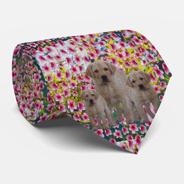 Three Labrador Puppies Oil Paint, Neck Tie (Rolled)