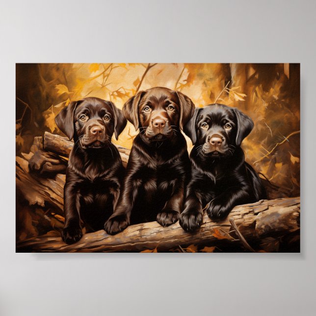 Three labrador puppies poster (Front)