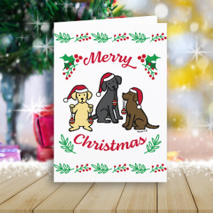 Three Labradors and Ornaments Christmas Holiday Card