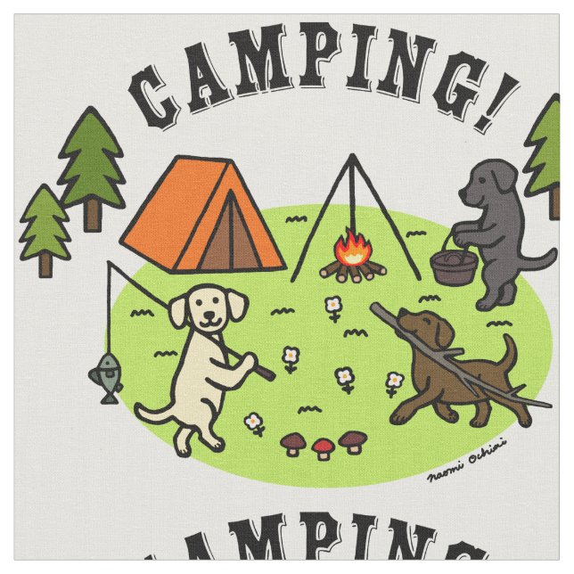 Three Labradors Camping Fabric (Close Up)