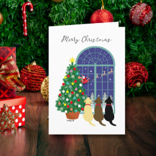 Three Labradors Magical Night Christmas  Holiday Card