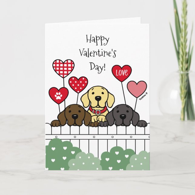 Three Labradors Watching Valentine Holiday Card (Front)