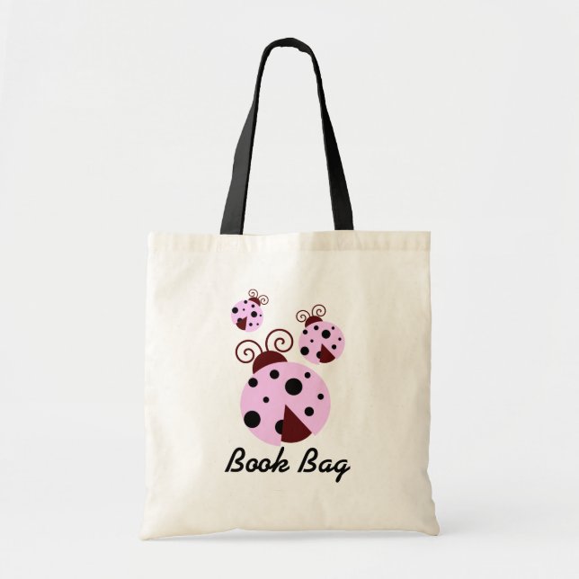 Three ladybug Book Bag.pink and black bugs Tote Bag (Front)