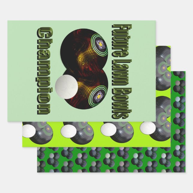 Three Lawn Bowls Designs, Wrapping Paper Sheet (Set)
