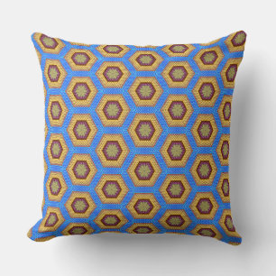Three Layers Hexagonal Colors on a Blue Settings Cushion