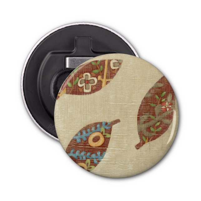 Three Leaves on Linen Texture Background Bottle Opener (Front)