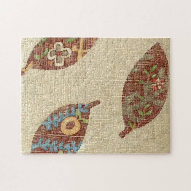Three Leaves on Linen Texture Background Jigsaw Puzzle (Horizontal)