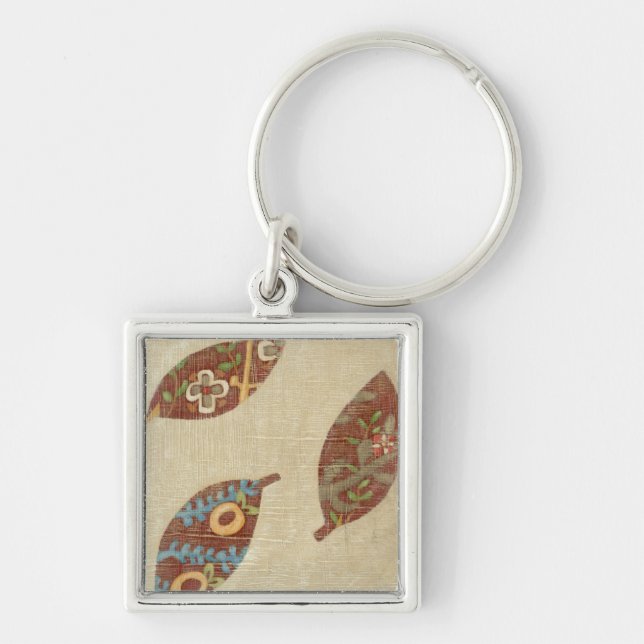 Three Leaves on Linen Texture Background Key Ring (Front)