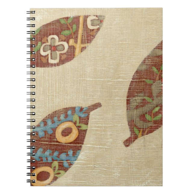 Three Leaves on Linen Texture Background Notebook (Front)