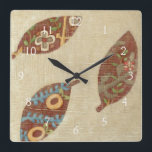 Three Leaves on Linen Texture Background Square Wall Clock<br><div class="desc">The best things come in threes! Set on a linen background these leaves look like they are floating towards the ground in an autumnal tumble. Catch them and place them on your wall today!</div>