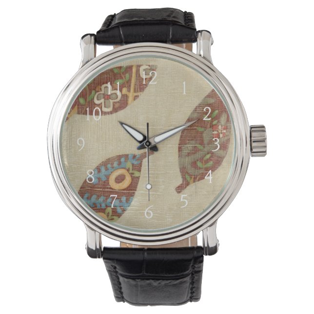 Three Leaves on Linen Texture Background Watch (Front)