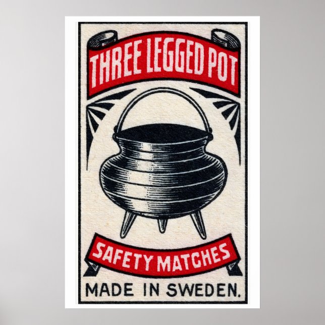 Three-Legged Pot Sweden 1920s-30s Matchbox Label Poster (Front)