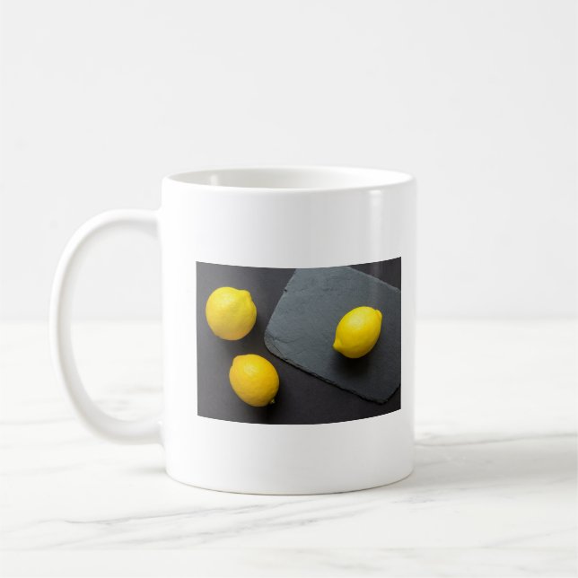 "Three Lemons" Cute Photo. Buy Now Coffee Mug (Left)