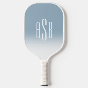 Three Letter Dusty Blue and White Ombre Monogram Pickleball Paddle