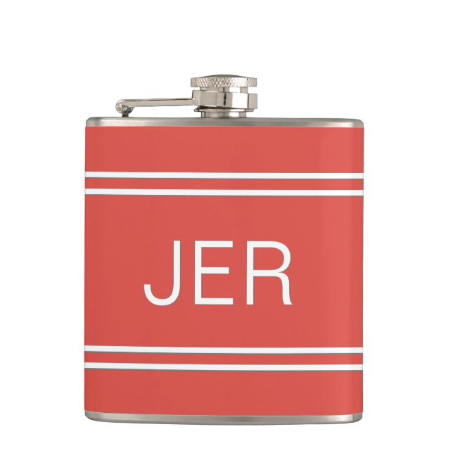 Three Letter Initials Monogrammed Drink Red Hip Flask (Front)