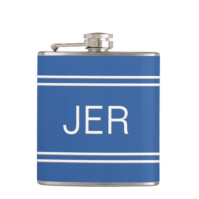 Three Letter Initials Monogrammed Drink Royal Blue Hip Flask (Front)