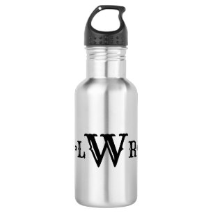 Three Letter Monogram Custom Elegant Black & White 532 Ml Water Bottle