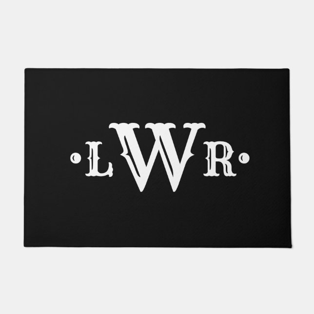 Three Letter Monogram Custom Elegant Black & White Doormat (Front)